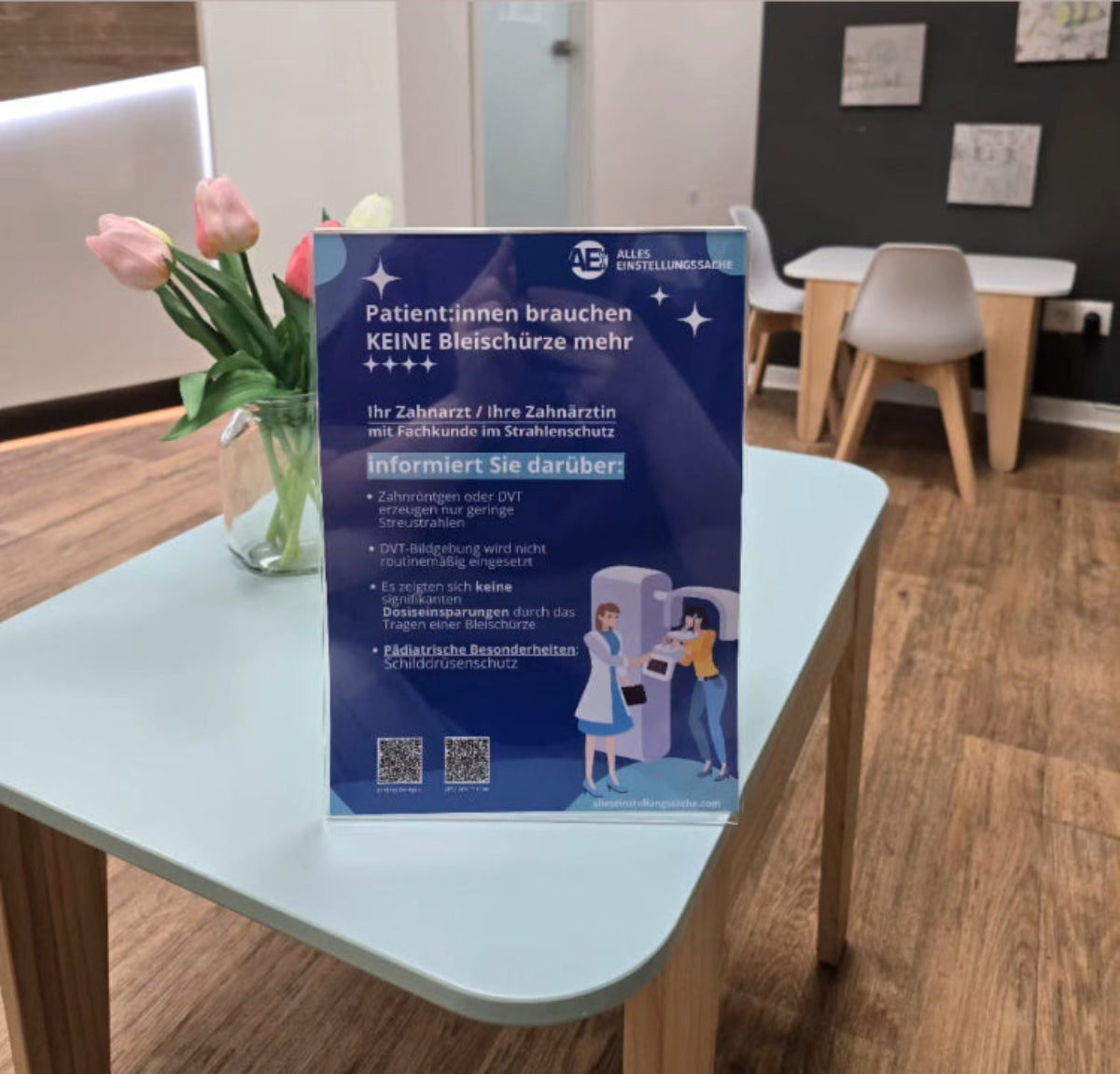 Poster Bye Bye Bleischürze kompakt– Ihr Zahnarzt / Ihre Zahnärztin informiert Sie - Alles Einstellungssache