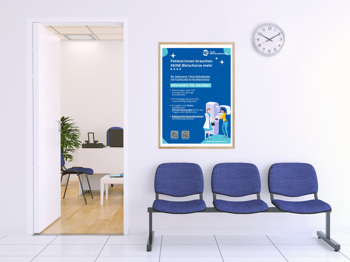 Poster Bye Bye Bleischürze kompakt– Ihr Zahnarzt / Ihre Zahnärztin informiert Sie - Alles Einstellungssache