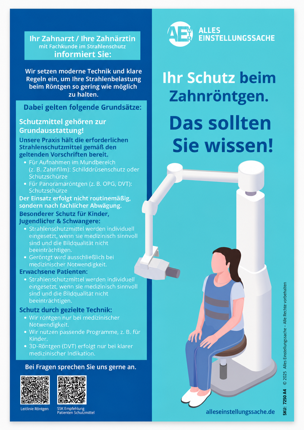 Aufklärungsposter Zahnarztpraxis – Bleischürze beim Zahnröntgen | Wartezimmer-Poster A3/A4 (Nr.3)