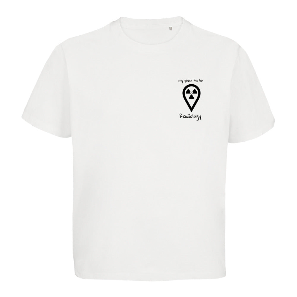 T-Shirt (Damen) Oversized kürzer geschnitten - my place to be Radiology (kleines Logo)