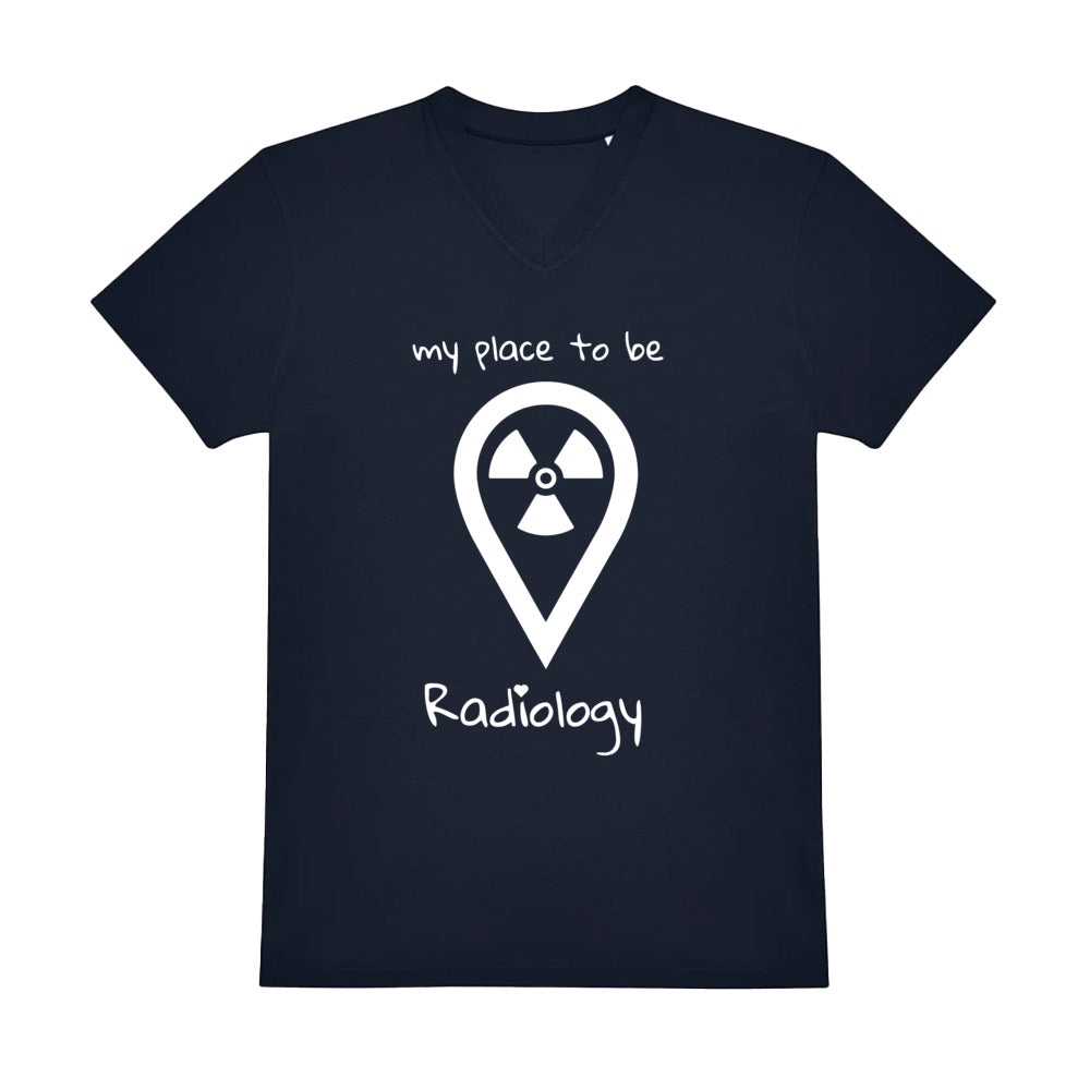 V-Auschnitt T-Shirt (Herren) - my place to be Radiology (großes Logo)