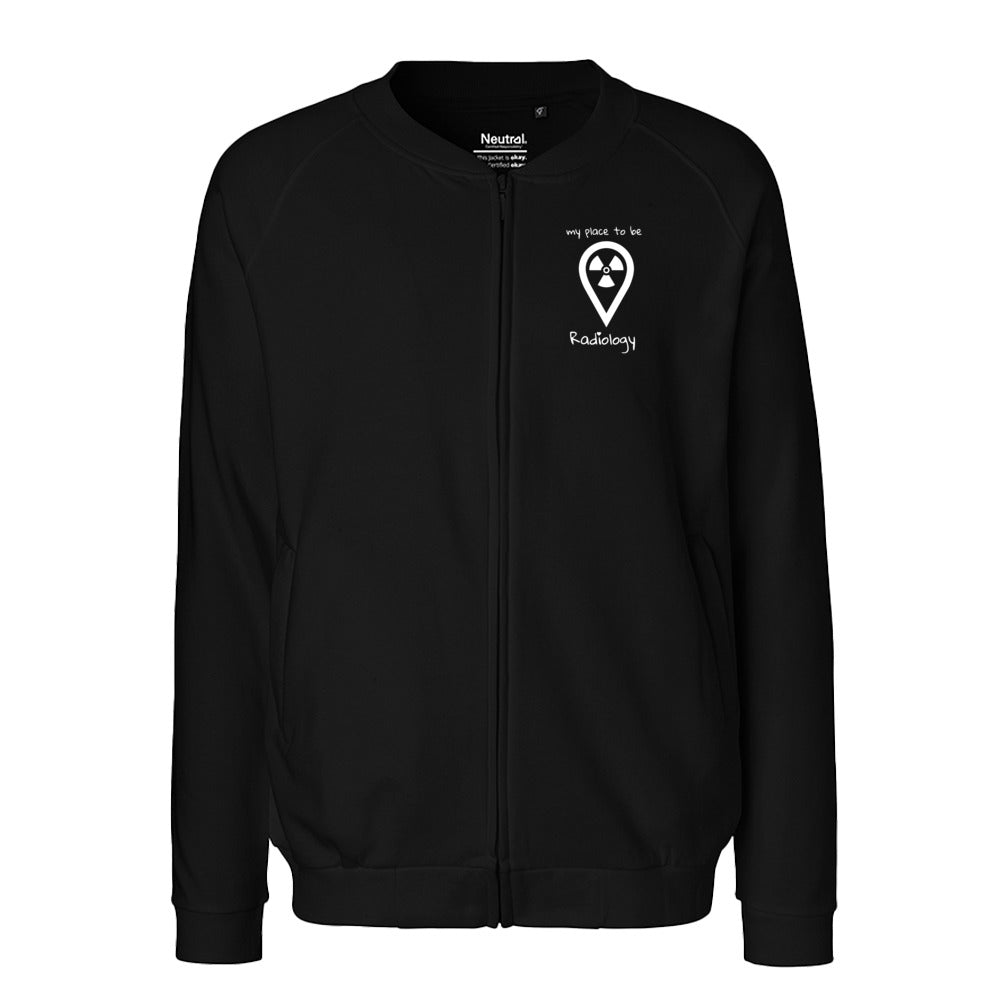 Sweatjacke mit Reißverschluss (Unisex) - my place to be Radiology (kleines Logo)