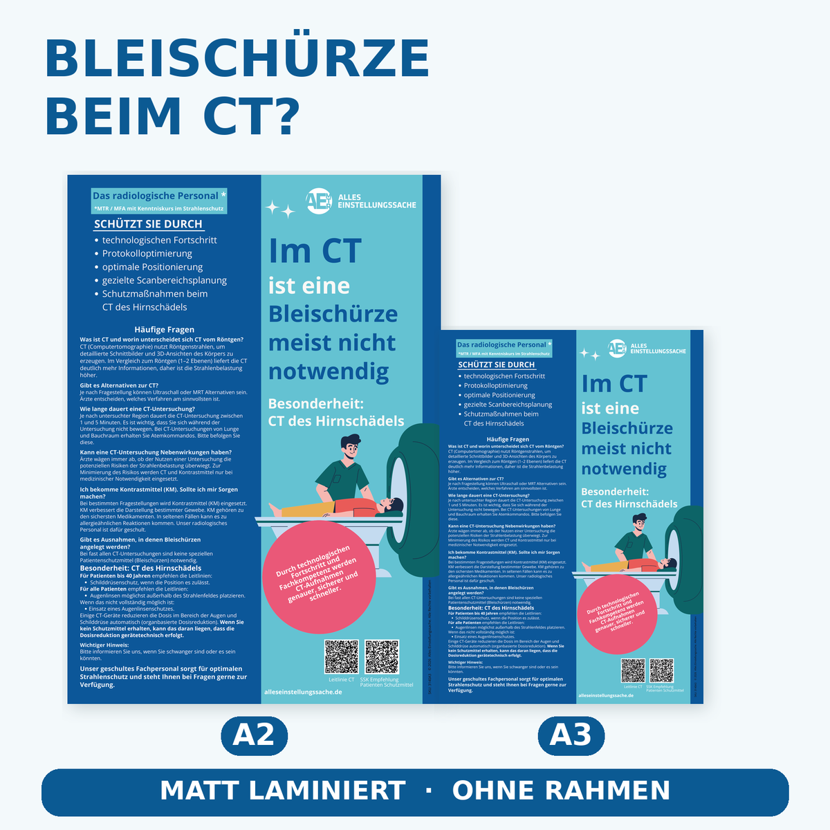 Patienteninformation CT – Strahlenschutz & Bleischürze | Aufklärungsposter A2/A3
