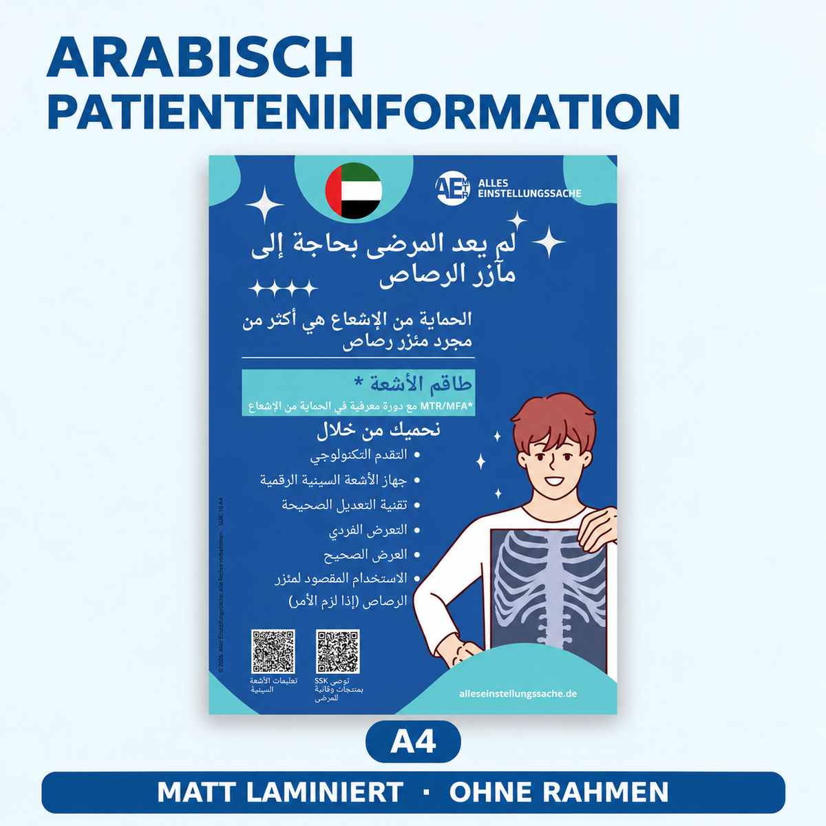 Patienteninformation Röntgen in 9 Sprachen – Poster A4 | Arabisch, Türkisch, Ukrainisch, Russisch u. v. m.