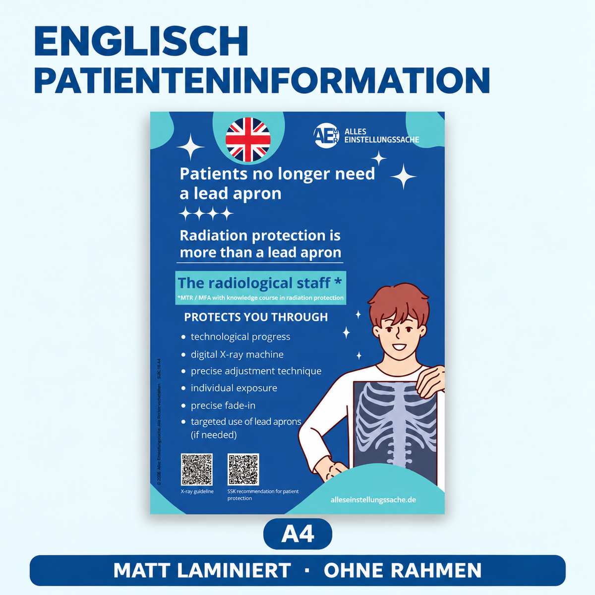 Patienteninformation Röntgen in 9 Sprachen – Poster A4 | Arabisch, Türkisch, Ukrainisch, Russisch u. v. m.